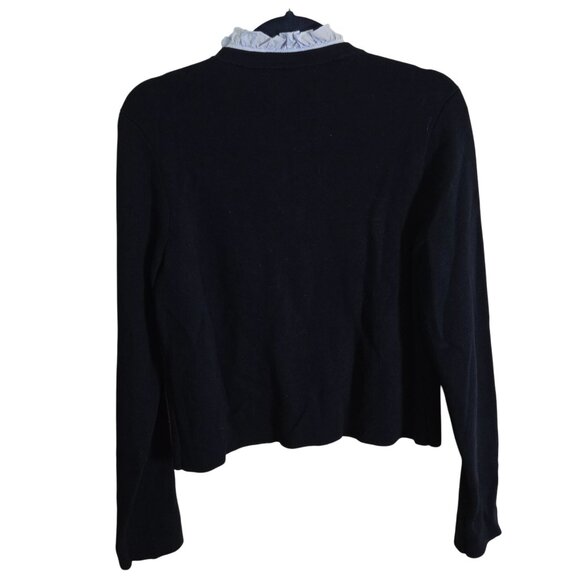 Loft 2024 Navy Gold Button Pale Blue Ruffle Collar Lady Cardigan Sweater Size - Picture 3 of 9